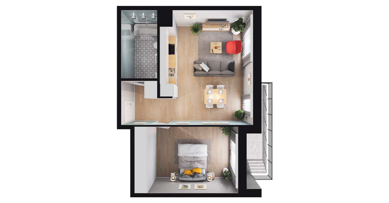 2-pokojowe mieszkanie 47m2 + balkon Bezpośrednio - Pełny obrazek: 3/24