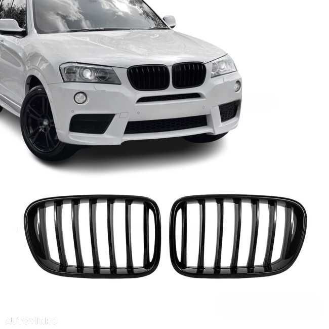 Grile Nari Simple BMW X3 F25 Non-Facelift 2011-2014, Negru Lucios, M Performance Style - 1