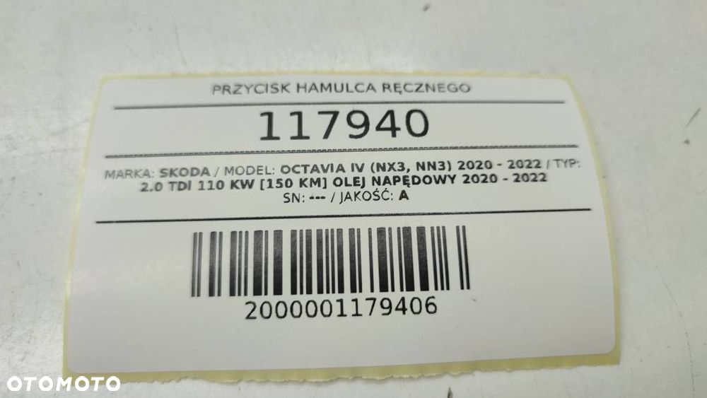 PRZYCISK PANEL HAMULCA RĘCZNEGO SKODA OCTAVIA IV LIFT 5E4927225 - 5