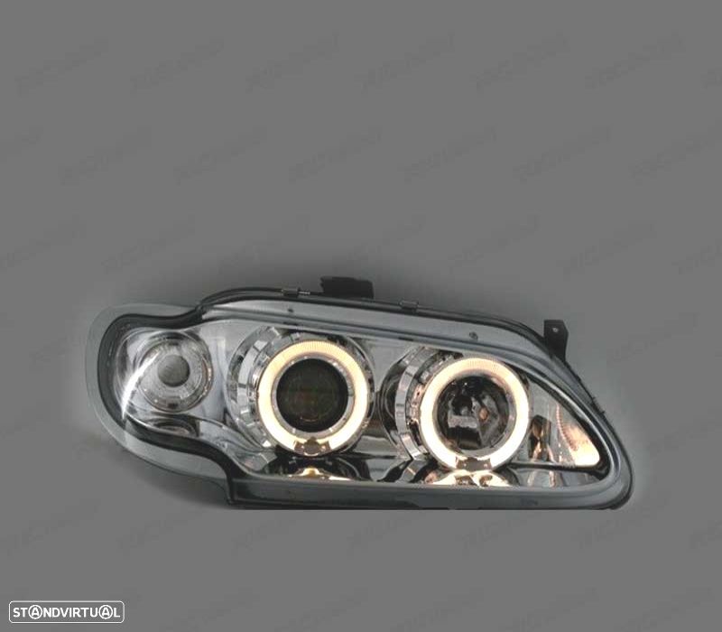FARÓIS FRONTAIS ANGEL EYES PARA RENAULT MEGANE 1 96-99. FUNDO CROMADO - 2