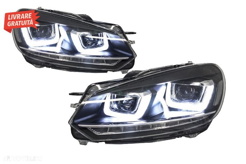 Faruri LED VW Golf 6 VI (2008-2013) Design Golf 7 3D U Design Semnal LED Dinamic c- livrare gratuita - 3