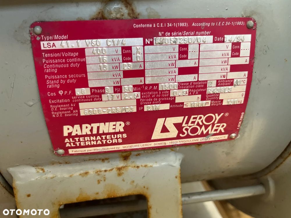 Prądnica Generator Leroy Somer LSA 41.1 VS0 C1/4 15 KVA - 10