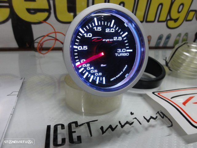Manometro da Pressao do Turbo 3 bar Fundo Preto / smoke c/iluminaçao led branco Depo Racing Japan 52mm de diametro - 4