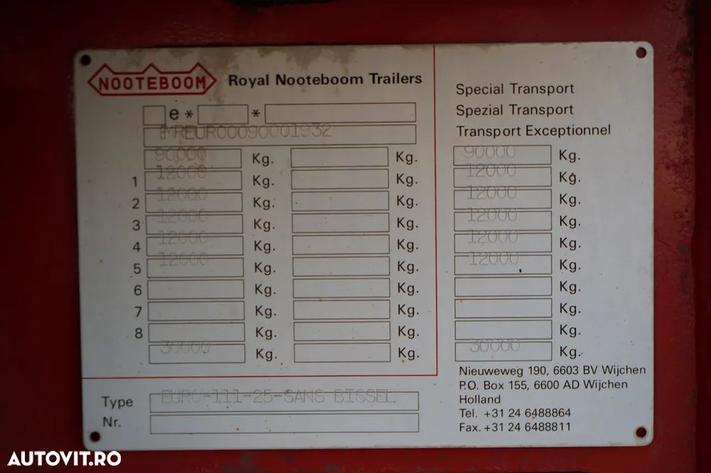 Nooteboom EURO -111-25-ID ȘASIU JOS / EXTENSIBIL / INTERDOLL / SUPORT / 7 AXE / AXE DE DIRECȚIE / SAF / CAPACITATE DE ÎNCĂRCARE: 74.000 KG! - - 38