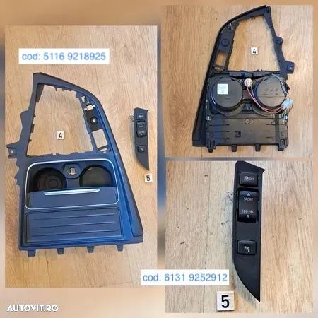 Ornament trim consola centrala butoane comenzi sport/confort esp pdc capac schimbator viteze suport pahare capac scrumiera bmw originale F10 F11 F18 F25 F26 - 3