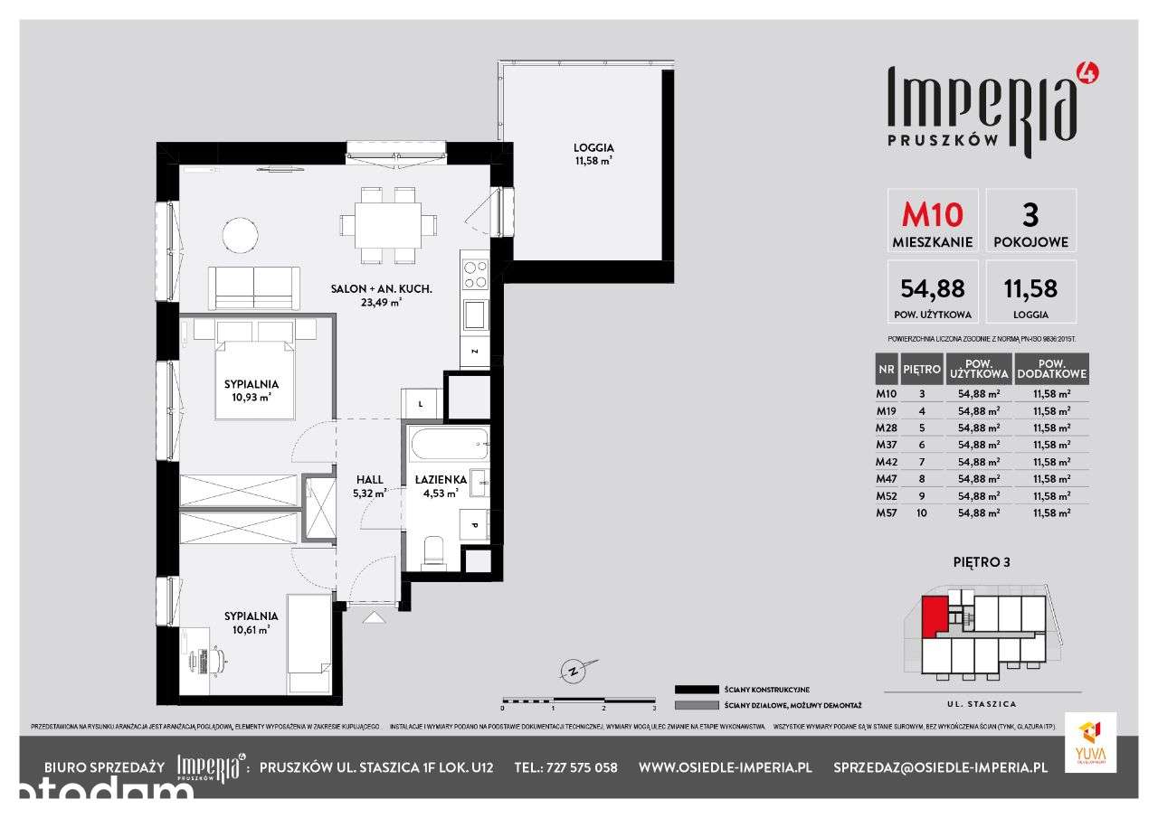 M57 mieszkanie 3 pokojowe z balkonem 54,88 m2
