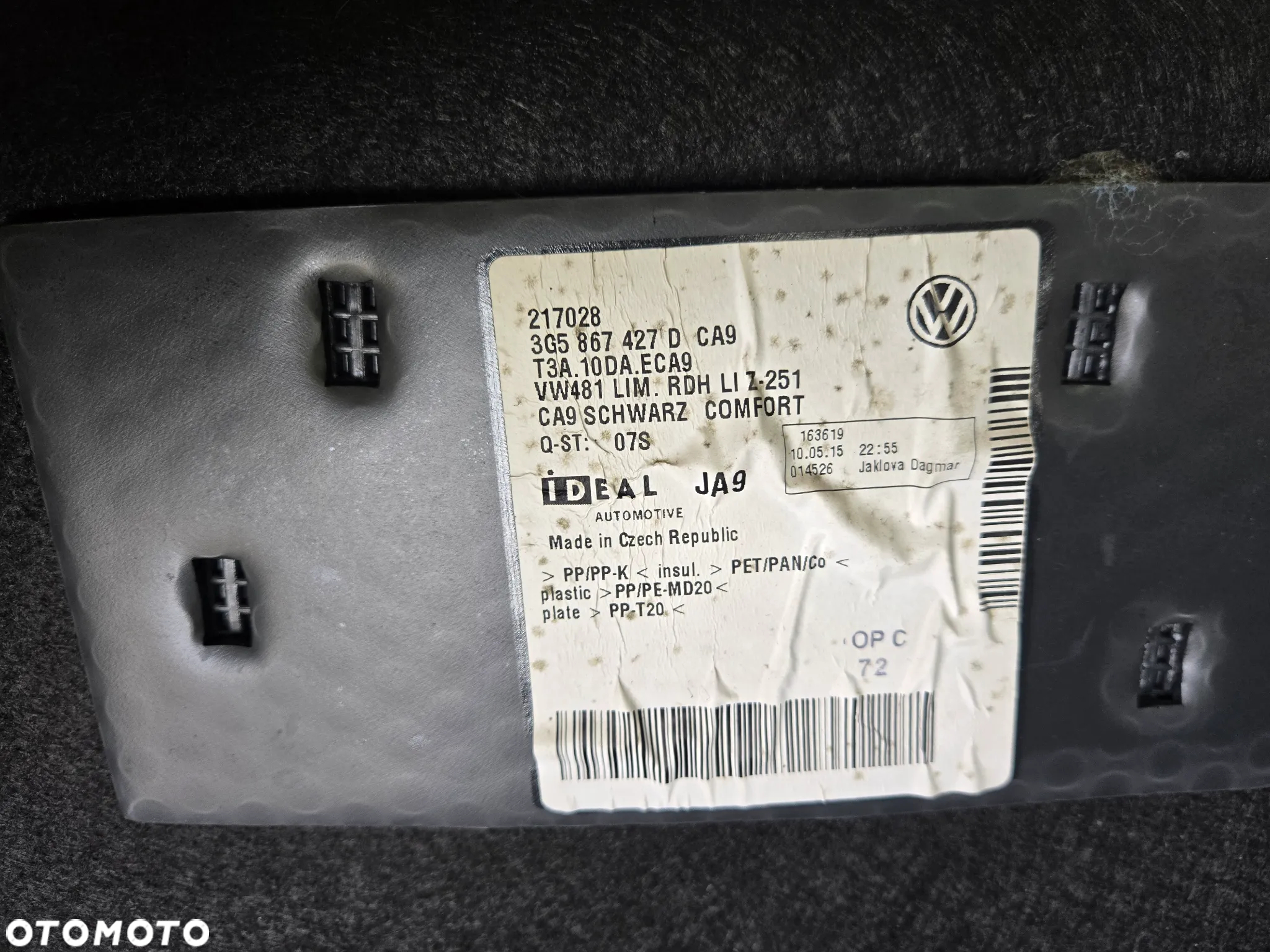 TAPICERKA BOCZEK BAGAŻNIKA PRAWY LUB LEWY DO VW PASSAT B8 SEDAN - 7