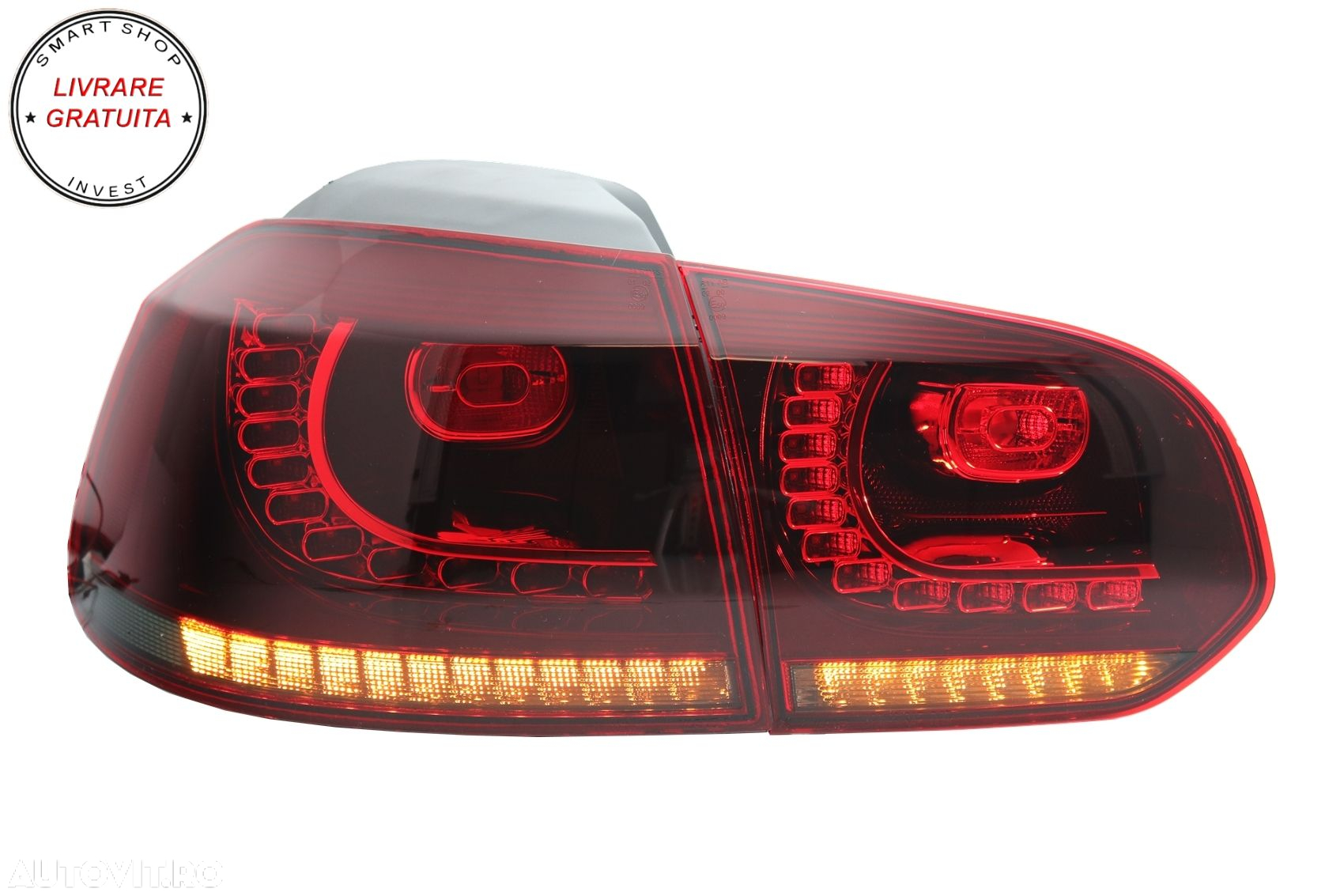 Stopuri Full LED VW Golf 6 VI (2008-2013) R20 Design Rosu Fumuriu cu Semnal Dinami- livrare gratuita - 2