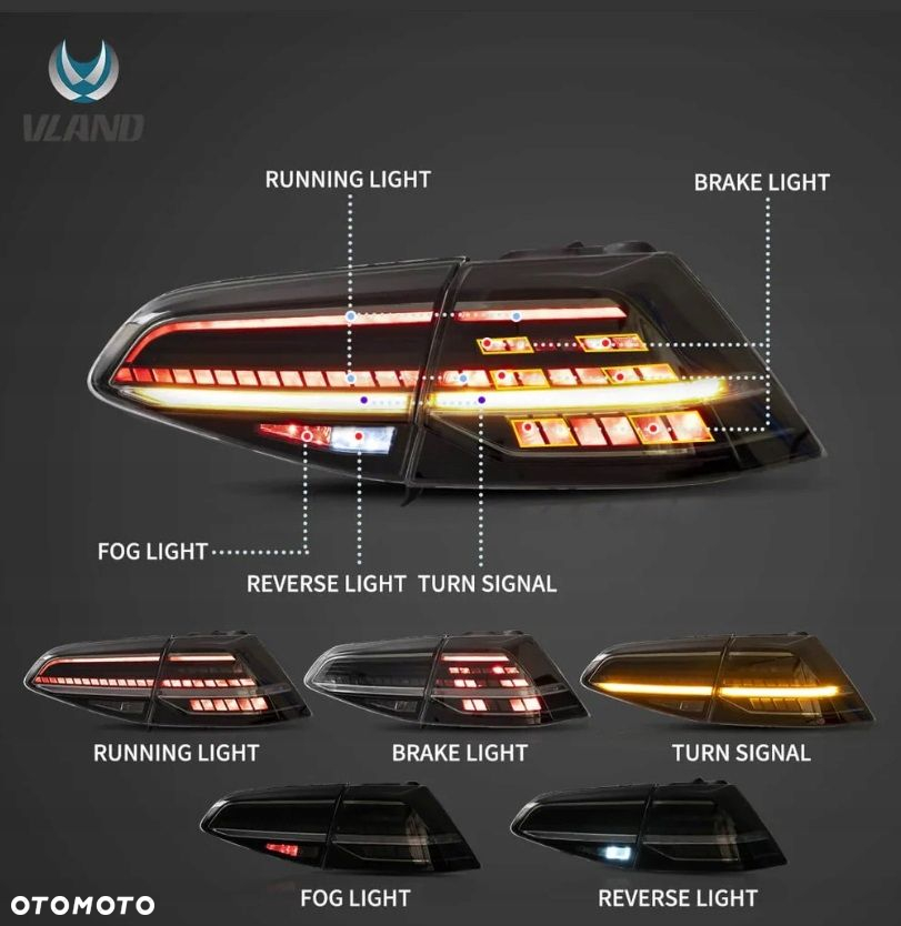 Lampy tyl ne kpl Vland LED Diody Dynamiczne Tuning Gtilook VW Golf VII 7 5g - 3