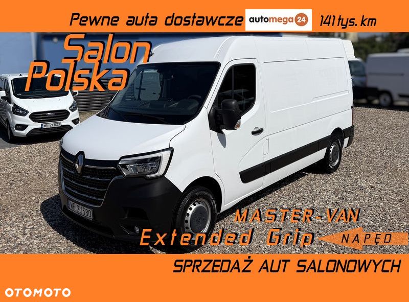Renault MASTER L2H2 VAN Extended Grip przystosowany fabrycznie do jazdy po grząskim terenie, Mocny silnik 2.3dci 150KM Wzmocniony DMC:3.5t Ładowność 1361kg, Klimatronic, Fotel PNEUMATYCZNY, Kamera cofania, Parktroniki, Minibar, Tempomat, MP3, Bluetooth, USB, Lustro Wide View, Zawiasy drzwi 270', Zabudowa ładowni z instalacją DEFA 230V pod Serwis lub Warsztat, Nowe opony zimowe! - 2