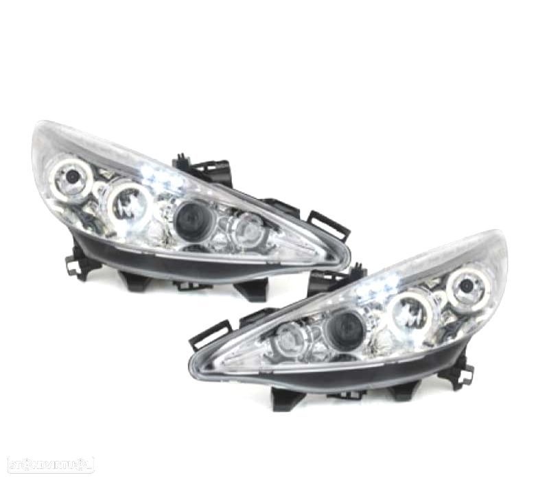 FARÓIS ANGEL EYES PEUGEOT 207 06-09 FUNDO CROMADO - 1