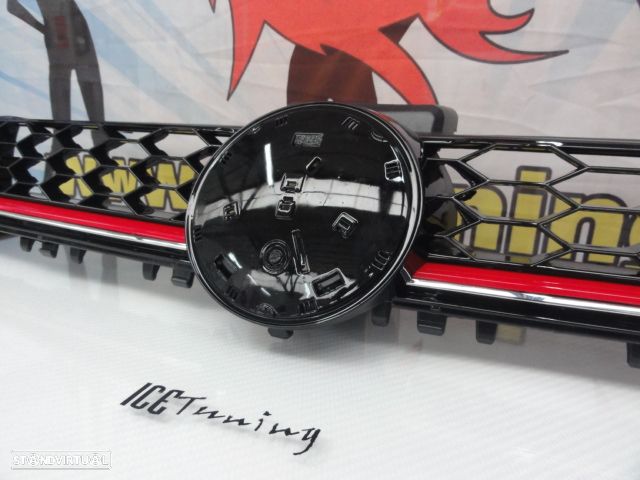 Grelha frontal com espaço para símbolo em preto piano brilhante com risca vermelha para VW golf 7 12-17 GTI LOOK em plástico ABS - 5