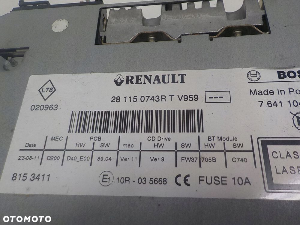 RENAULT MEGANE III RADIO FABRYCZNE KOD 281150743R - 2