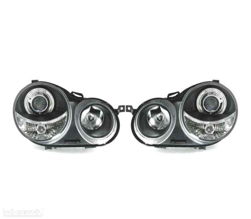 FARÓIS FRONTAIS ANGEL EYES PARA VOLKSWAGEN VW POLO 9N,01-05. FUNDO PRETO - 2