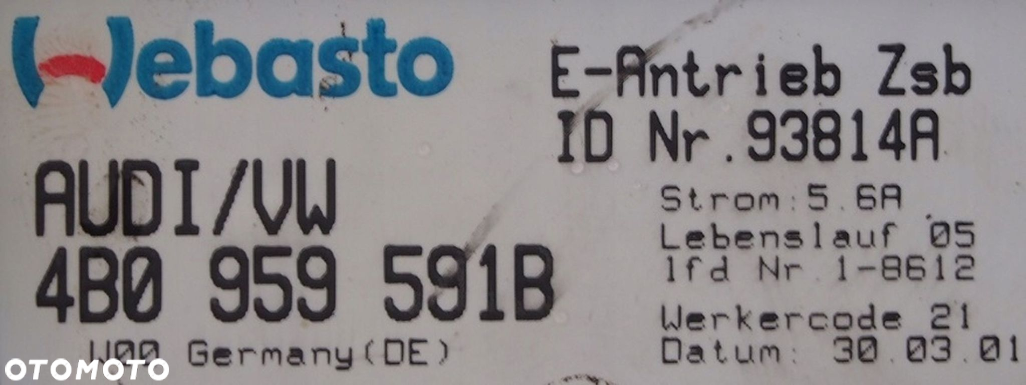 SZYBERDACH ELEKTRYCZNY AUDI A4 B6 SEDAN 8E5877041B 4B0959591B - 6