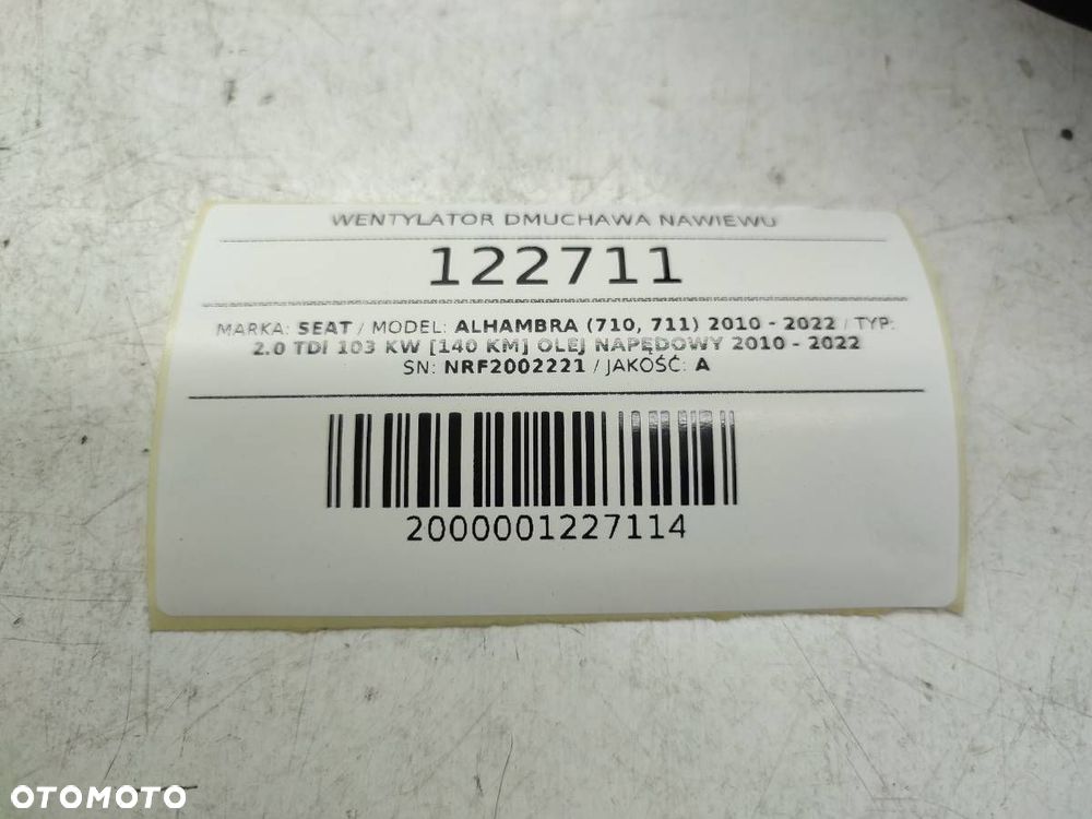 WENTYLATOR DMUCHAWA NAWIEWU REZYSTOR SEAT ALHAMBRA II SHARAN 7N EU - 5