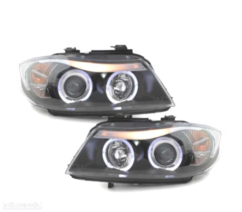 FARÓIS BMW E90 E91 05-08 ANGEL EYES FUNDO PRETO - 1