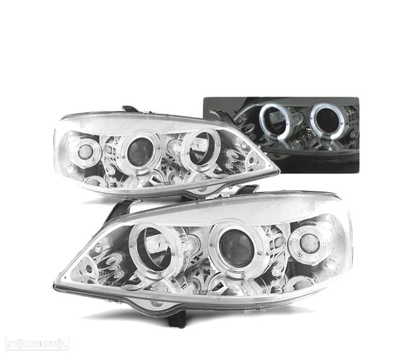 FARÓIS ANGEL DE EYES PARA OPEL ASTRA G 97-04 CROMADO - 1