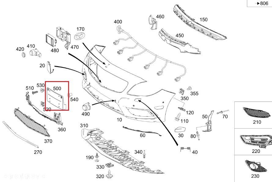 MERCEDES CLA C117 Podkladka pod tablice rejestracyjna przod EU - 3