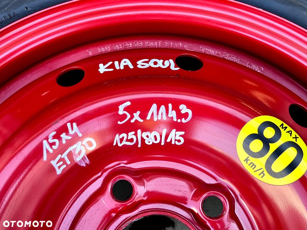 KIA SOUL I 2008-2014 KOŁO DOJAZDOWE ZAPASOWE 5X114.3 125/80/15 15 CALI ET30 - 4