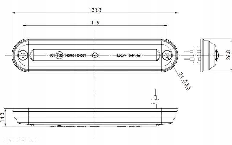 lampa obrysowa led typu slim ze światłoweodem czerwona 12/24v uniwersalna - 2