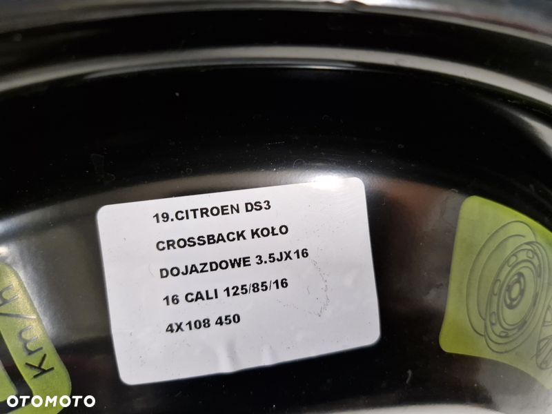 CITROEN DS3 CROSSBACK KOŁO DOJAZDOWE 3.5JX16 16 CALI 125/85/16 4X108 - 5