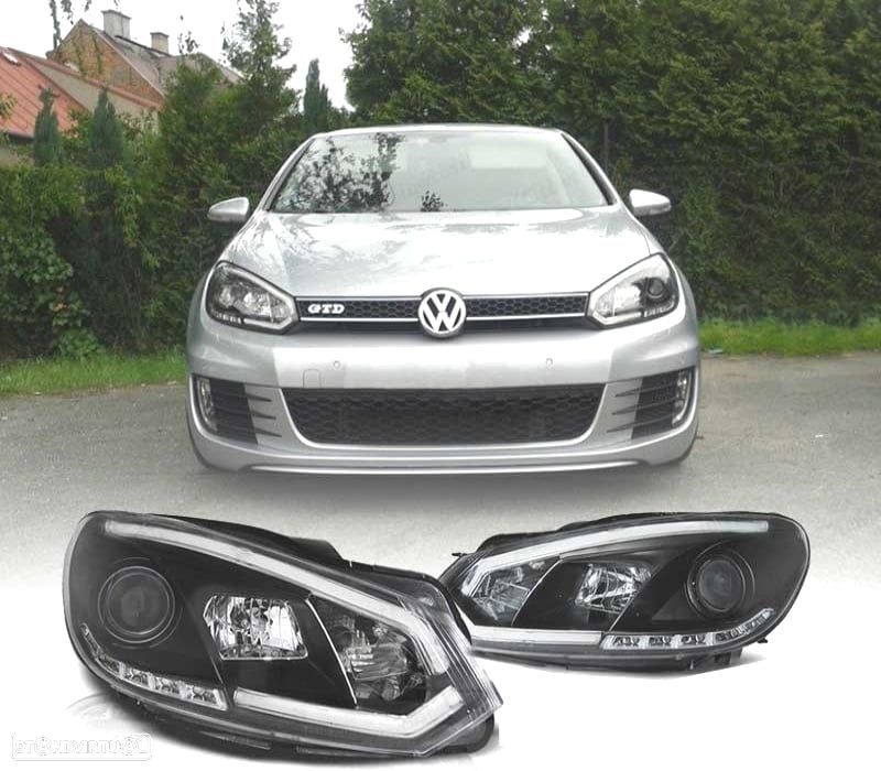 FAROIS FRONTAIS VOLKSWAGEN VW GOLF MK6 08-12 TUBE LIGHT FUNDO PRETO - 1