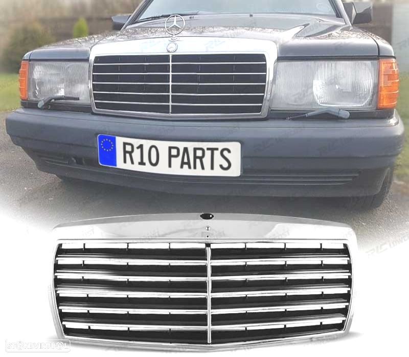 GRELHA FRONTAL MERCEDES 190 W201 82-93 LOOK AVANTGARDE CROMADO - 1