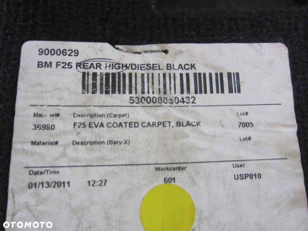 BMW X3 F25 WYKŁADZINA PODŁOGOWA TYLNA TYŁ DYWAN 7228713 51477228713 - 4