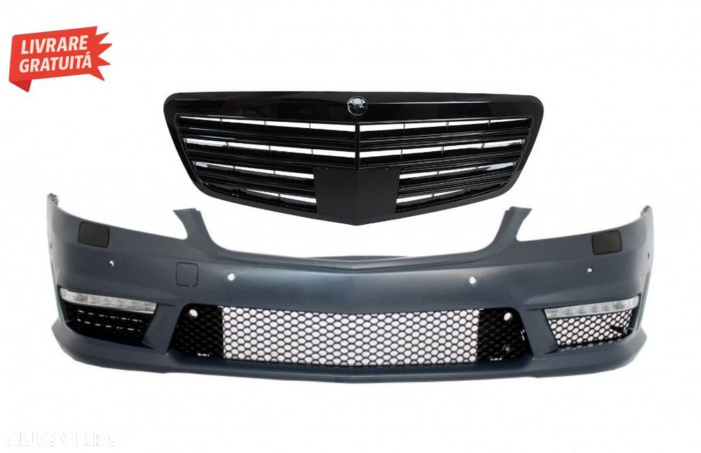 Bara Fata Mercedes S-Class W221 (2005-2012) S63 S65 Design cu Grila Centrala Negru- livrare gratuita - 1