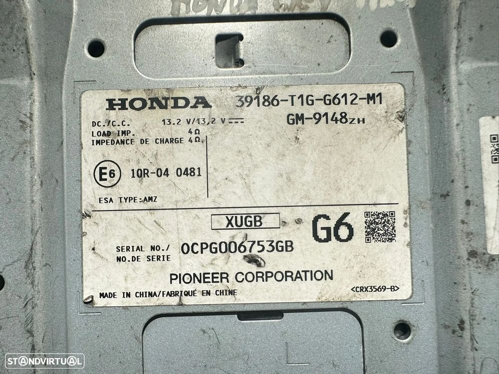 .Amplificador Rádio Colunas HIFI Som Pioneer Original Honda CRV 39186-T1G-G612-M1 - 8