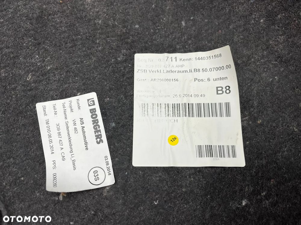 VW Passat B8 Boczek bagażnika lewy 3G9867427 3G9867427A 3G9867427ACA9 - 4