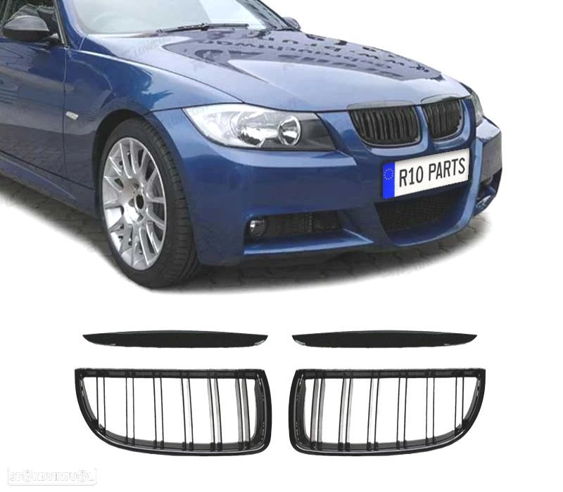 GRELHAS FRONTAIS BMW E90 E91 05-08 LOOK M4 PRETO BRILHANTE - 1