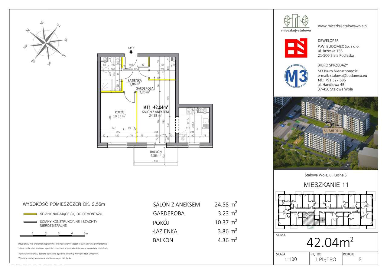 Mieszkaj - Stalowa: Mieszkanie 42,04 m² z garderobą i balkonem.