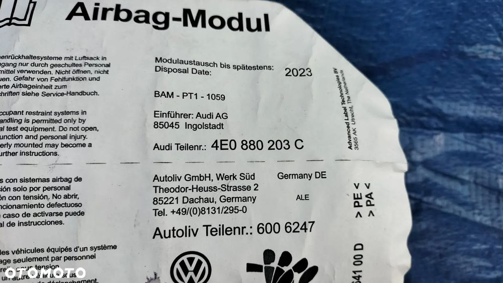 AIRBAG AIR BAG PODUSZKA KIEROWCY SWING PASAŻERA PASY PAS BEZPIECZEŃSTWA LEWY PRAWY PRZÓD KPF NAPINACZ SENSOR KOMPLET ZESTAW 4E0880201BN 4E0880203C 4E0959655K 4E1857705 4E1857706 AUDI A8 S8 D3 LIFT - 5