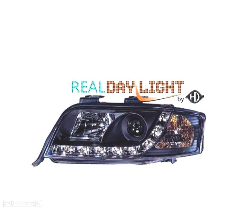 FARÓIS FRONTAIS DRL AUDI A6 01-04 FUNDO PRETO - 1