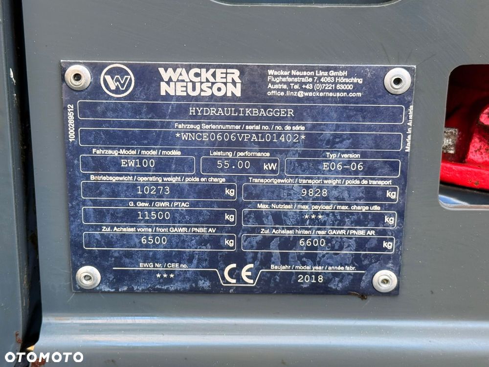 Wacker Neuson EW100 2018 4800 mth KOPARKA KOŁOWA EW 100 - 30