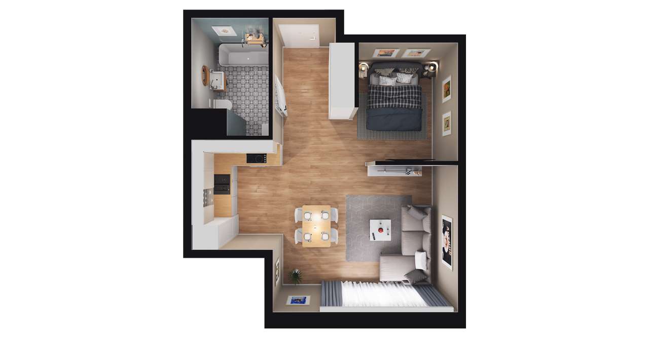 1-pokojowe mieszkanie 40m2 + balkon - Pełny obrazek: 2/23