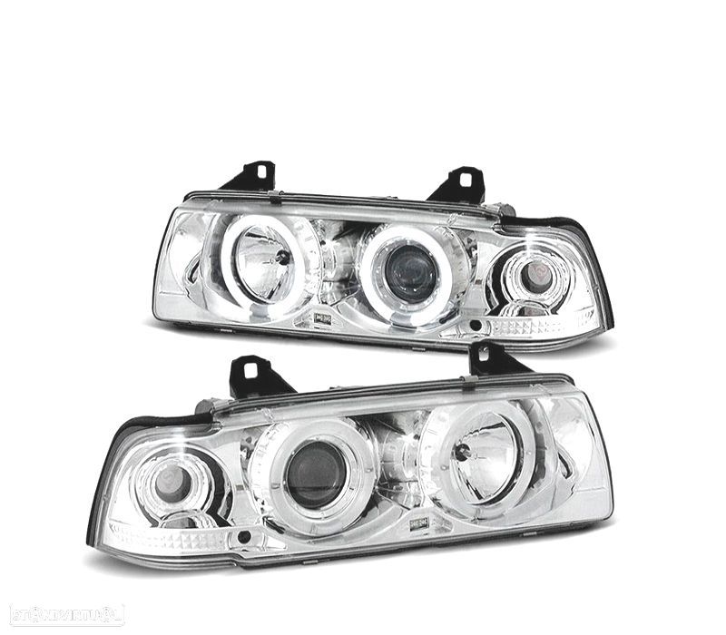 FARÓIS BMW SÉRIE 3 E36 90-99 OLHOS DE ANJO FUNDO CROMADO - 1