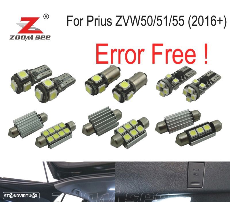 KIT COMPLETO DE 14 LÂMPADAS LED INTERIOR PARA TOYOTA PRIUS ZVW50 ZVW51 ZVW55 2016 + - 1