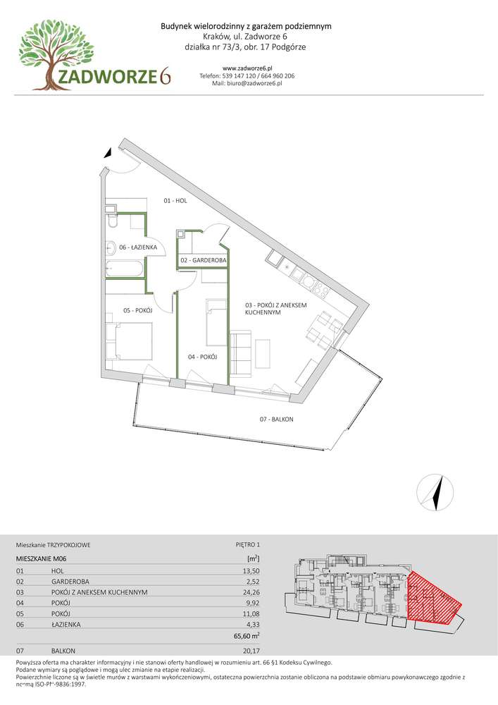 Nowe 3-pokojowe mieszkanie 65,6 m² | Pierwsze piętro z balkonem