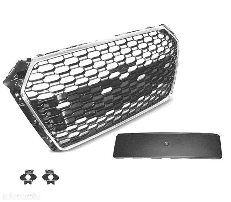 GRELHA FRONTAL AUDI A4 B9 15-19 LOOK RS4 CROMADO PRETO PDC - 2
