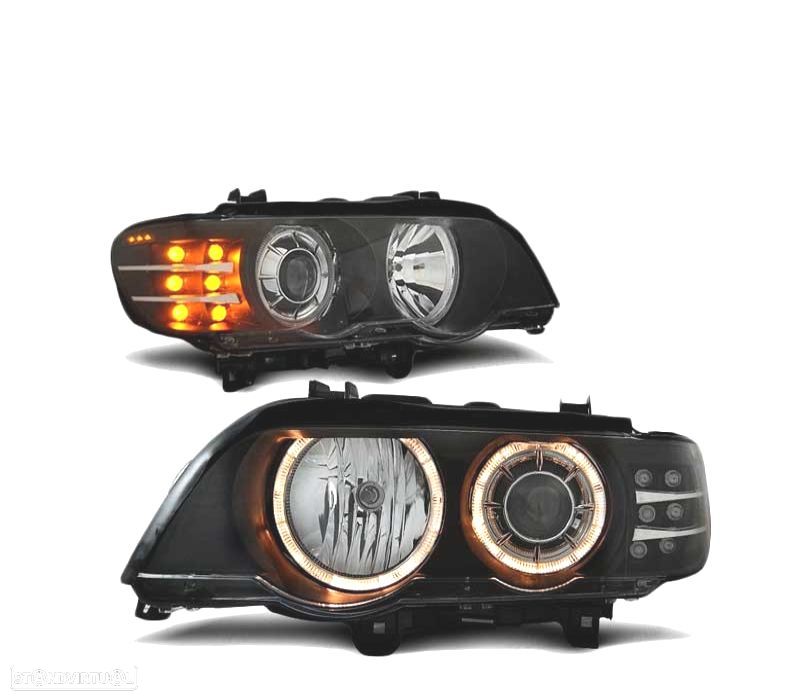 FARÓIS ANGEL EYES LED BMW X5 E53 99-03 PRETO - 2