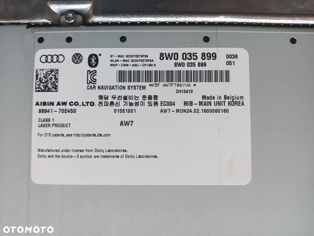 AUDI A4 B9 A5 Q5 Jednostka Sterownik MMI MIB2 Nawigacja SSD 8W0035899 78km - 10