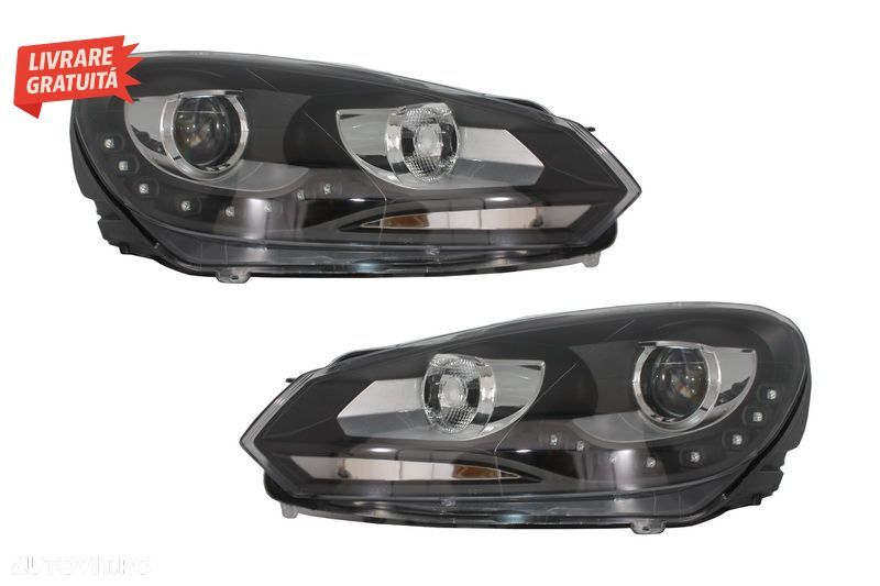 Faruri LED VW Golf 6 VI (10.2008-2012) DAYLIGHT DRL GTI Look Negru- livrare gratuita - 1