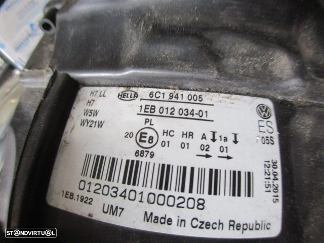 Farol 6C1941005 1EB01203401 VW POLO 6R FASE 1 2014 1.6TDI 90CV 3P VERMELHO ESQ H7 + H7 ORIGINAL HELLA Apoios Partidos - 5
