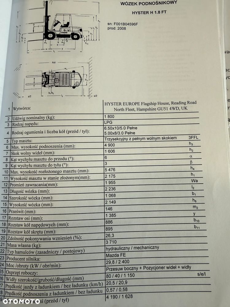 Hyster Wózek widłowy HYSTER H1.8FT TRIPLEX 4900mm 1.8T Przesuw LPG - 2