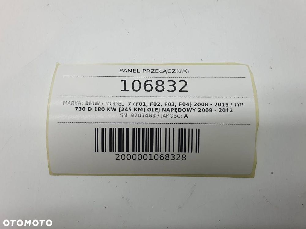 PANEL PRZEŁĄCZNIKI SPORT BMW 7 F01 2010 9201483 - 5