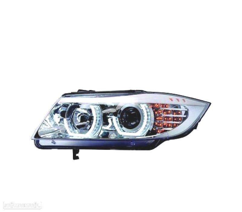 FARÓIS FRONTAIS BMW E90 E91  05-08 BERLINA TOURING FUNDO CROMADO - 1