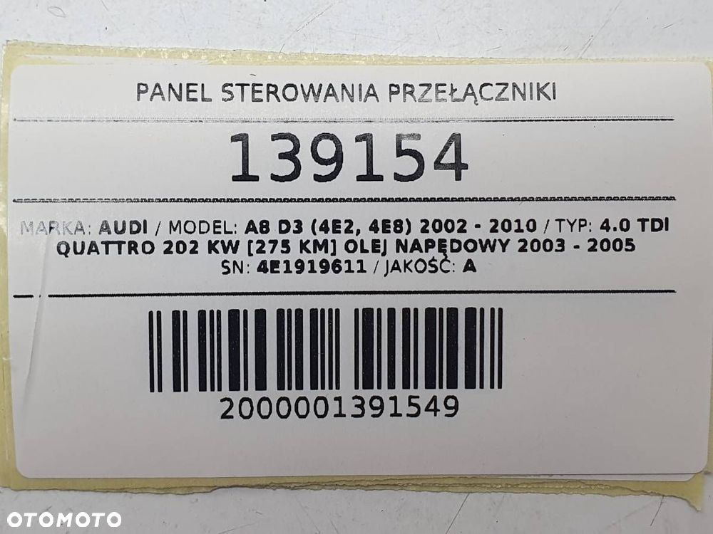 PANEL STEROWANIA MMI AUDI A8 D3 2004 EUROPA 4E1919611 - 7